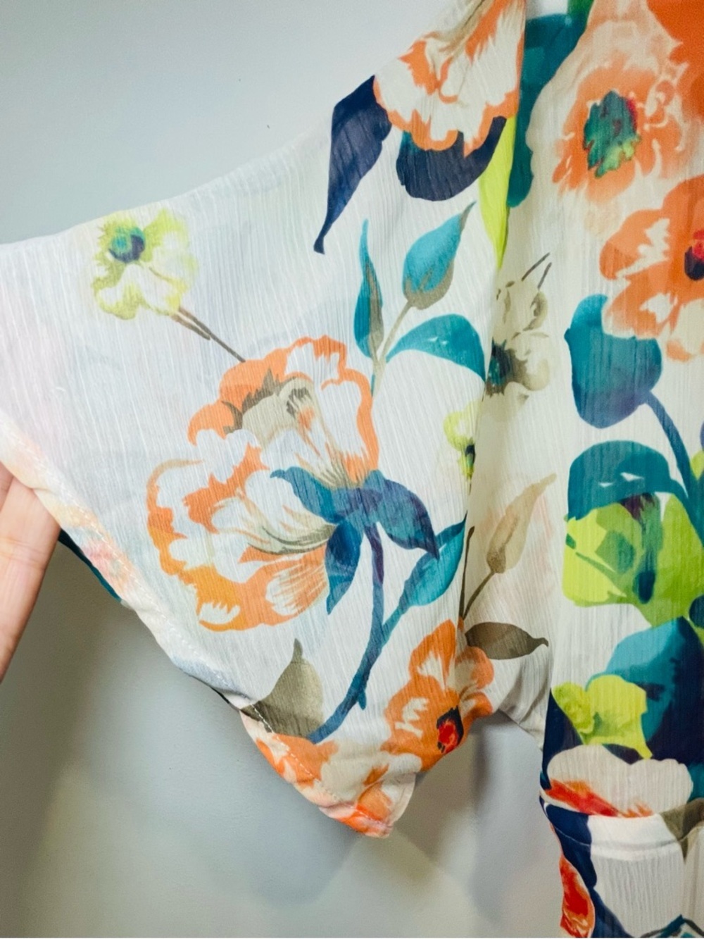 Tommy Bahama White Floral Tie-Front Tunic coverup with Orange & Blue Blooms - Picture 8 of 8